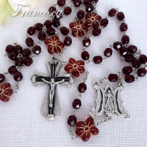 赤い花のロザリオ Rosary with Czech beads – Red Flower