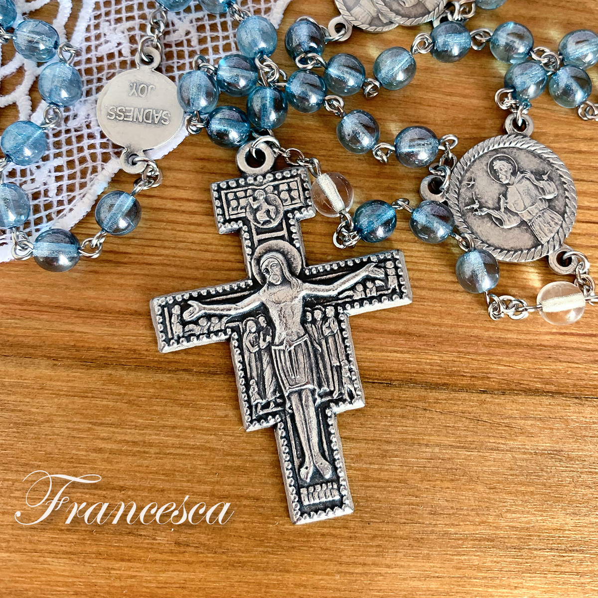 アシジの聖フランシスコ　平和の祈りのロザリオ（ブルーグレー）