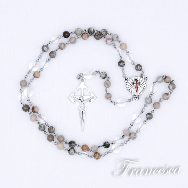 巡礼のロザリオ（フォシルコーラル＆クリスタル）