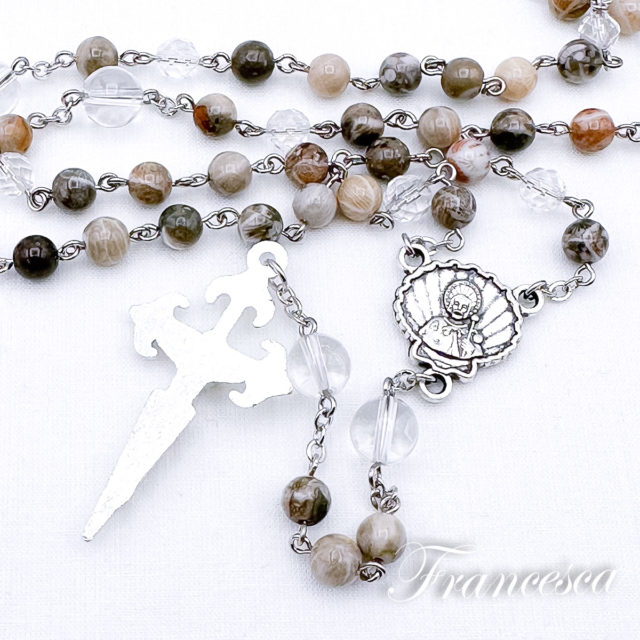 巡礼のロザリオ（フォシルコーラル＆クリスタル）