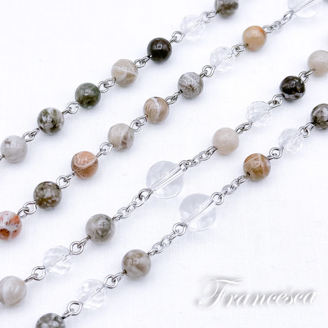 巡礼のロザリオ（フォシルコーラル＆クリスタル）