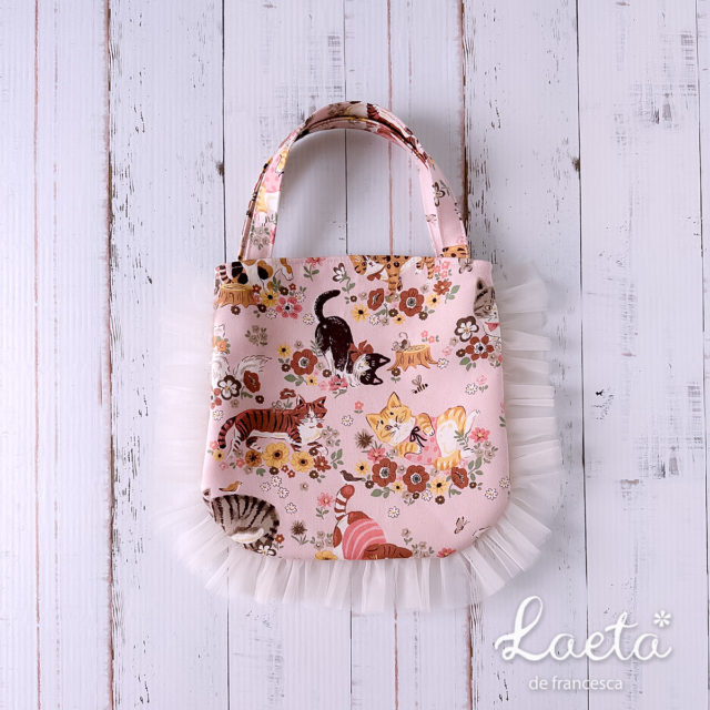 ちょっとそこまでバッグ 猫と花Sサイズ ピンク