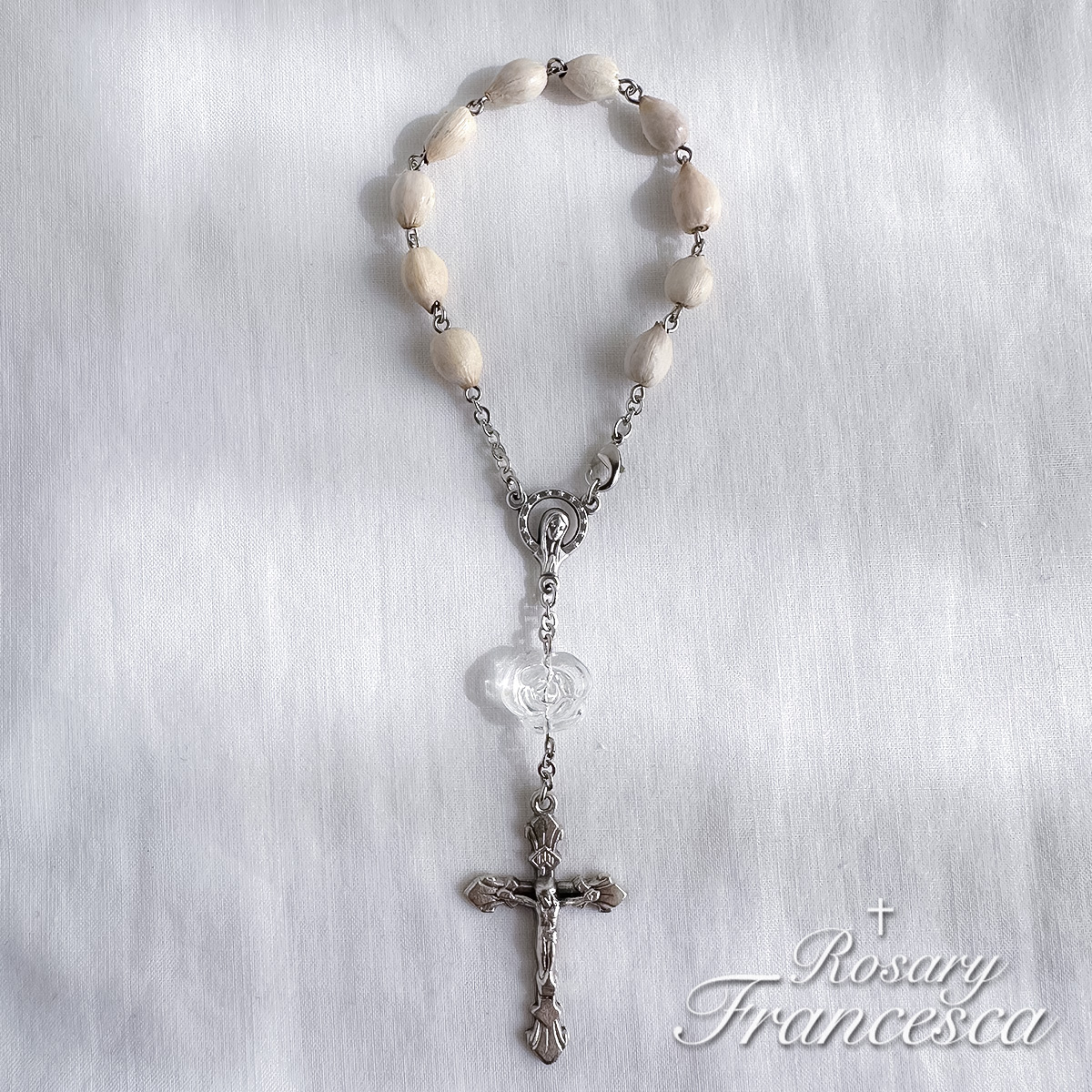 Job’s Tears – White Rose Mini Rosary